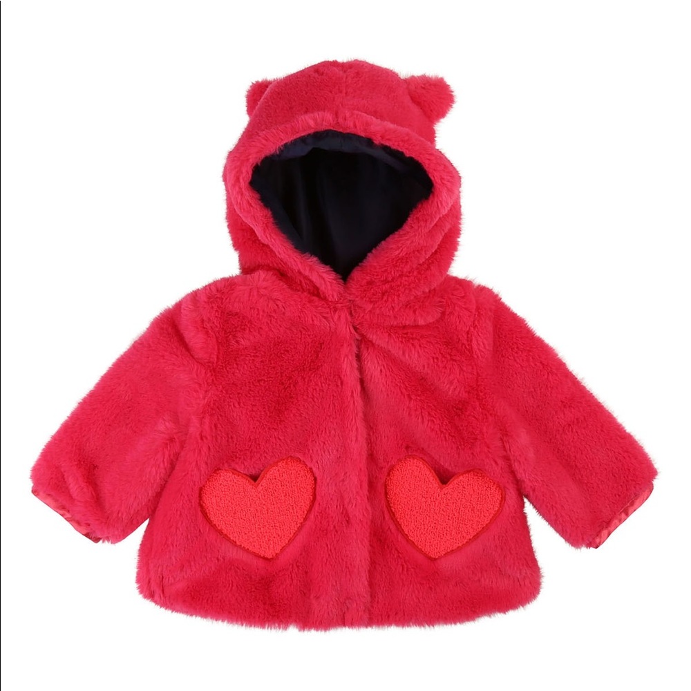 Billie Blush Baby Girl Faux Fur Jacket- Hot Pink, Fuschia, 9M
